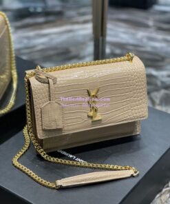 Replica YSL Saint Laurent Medium Sunset Monogram Crocodile embossed bag in Beige w Gold Hardware 2