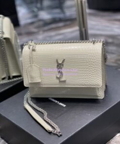 Replica YSL Saint Laurent Medium Sunset Monogram Crocodile embossed bag in Blanc w Silver Hardware 2