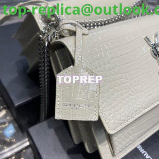 Replica YSL Saint Laurent Medium Sunset Monogram Crocodile embossed bag in Blanc w Silver Hardware 5