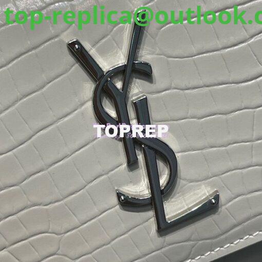 Replica YSL Saint Laurent Medium Sunset Monogram Crocodile embossed bag in Blanc w Silver Hardware 6