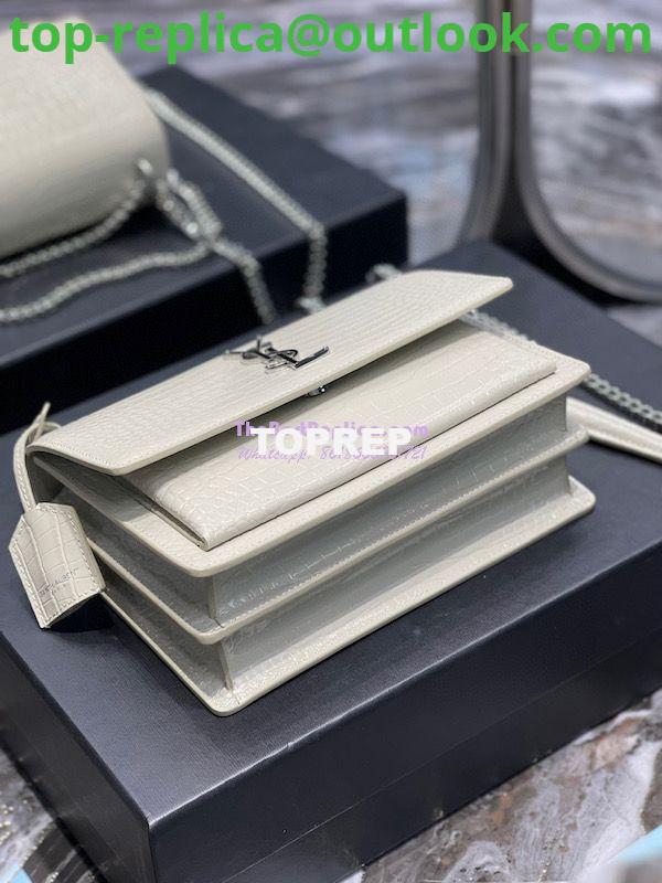 Replica YSL Saint Laurent Medium Sunset Monogram Crocodile embossed bag in Blanc w Silver Hardware 8 Replica YSL Saint Laurent Medium Sunset Monogram Crocodile embossed bag in Blanc w Silver Hardware 8
