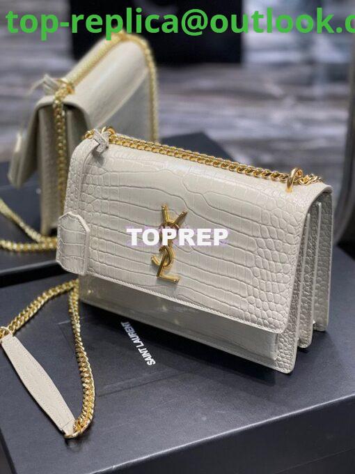 Replica YSL Saint Laurent Medium Sunset Monogram Crocodile embossed bag in Blanc w Gold Hardware 3