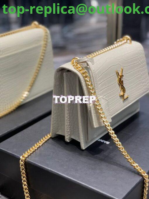 Replica YSL Saint Laurent Medium Sunset Monogram Crocodile embossed bag in Blanc w Gold Hardware 4