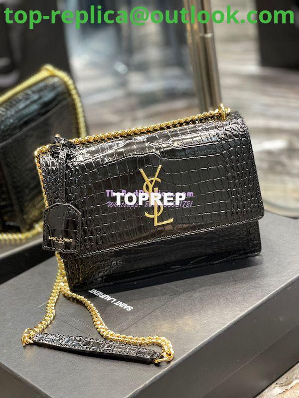 Replica YSL Saint Laurent Medium Sunset Monogram Crocodile embossed bag in Black w Gold Hardware Replica YSL Saint Laurent Medium Sunset Monogram Crocodile embossed bag in Black w Gold Hardware