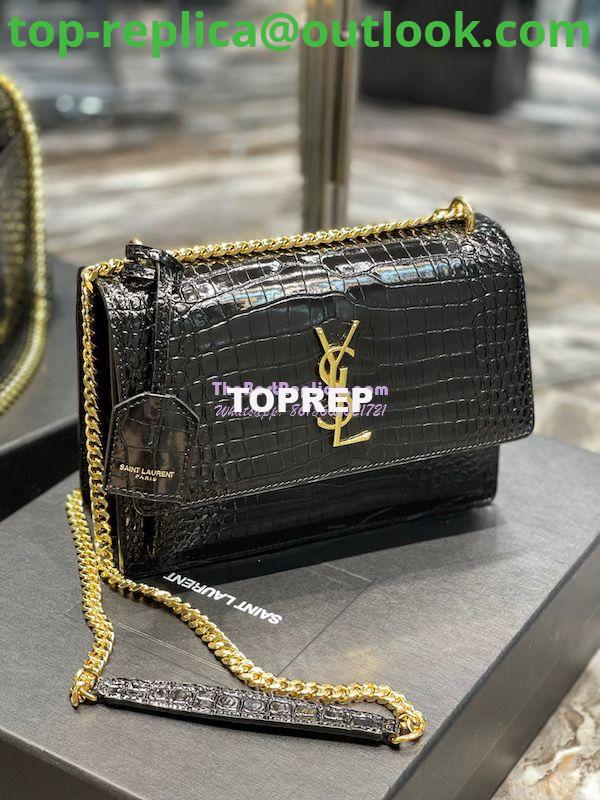 Replica YSL Saint Laurent Medium Sunset Monogram Crocodile embossed bag in Black w Gold Hardware 2 Replica YSL Saint Laurent Medium Sunset Monogram Crocodile embossed bag in Black w Gold Hardware 2