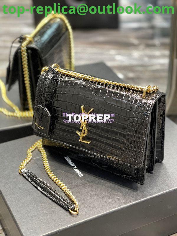 Replica YSL Saint Laurent Medium Sunset Monogram Crocodile embossed bag in Black w Gold Hardware 3 Replica YSL Saint Laurent Medium Sunset Monogram Crocodile embossed bag in Black w Gold Hardware 3