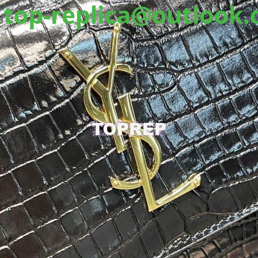 Replica YSL Saint Laurent Medium Sunset Monogram Crocodile embossed bag in Black w Gold Hardware 6