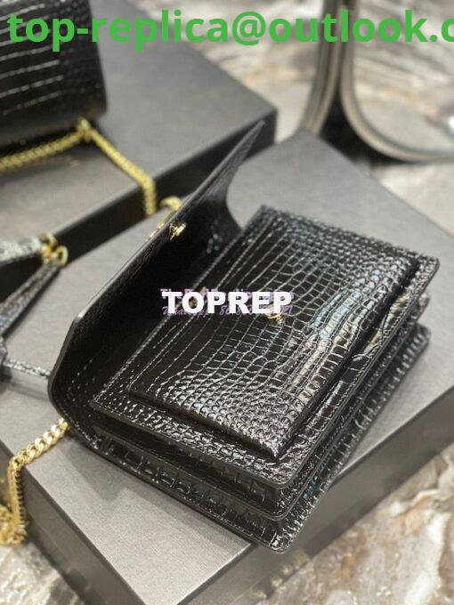 Replica YSL Saint Laurent Medium Sunset Monogram Crocodile embossed bag in Black w Gold Hardware 8