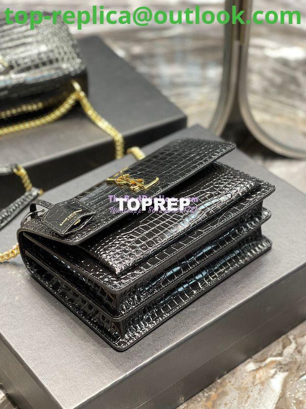 Replica YSL Saint Laurent Medium Sunset Monogram Crocodile embossed bag in Black w Gold Hardware 11 Replica YSL Saint Laurent Medium Sunset Monogram Crocodile embossed bag in Black w Gold Hardware 11
