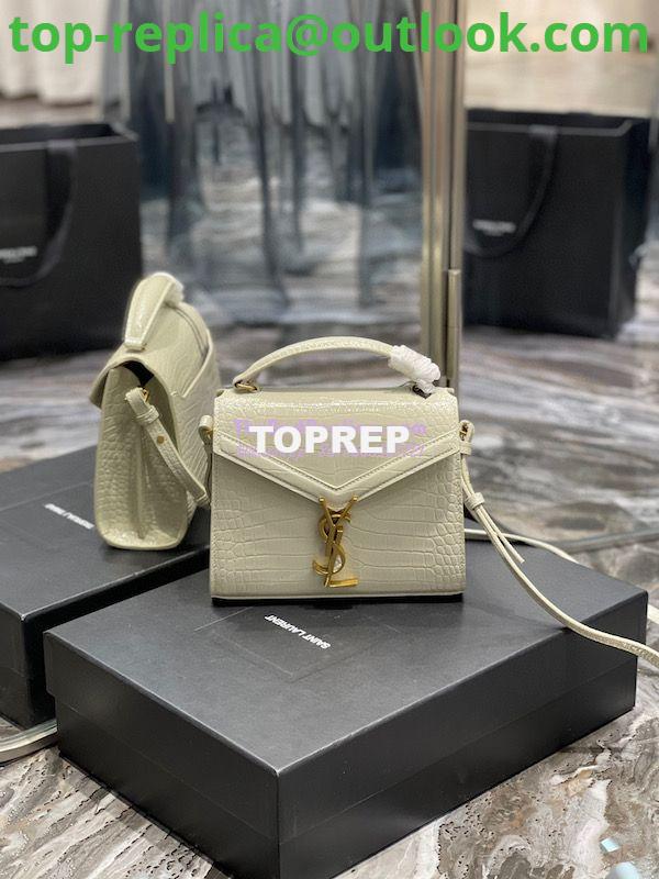 Replica YSL Saint Laurent Cassandra Mini Top Handle Bag In Crocodile Embossed Shiny Leather 602716 White Replica YSL Saint Laurent Cassandra Mini Top Handle Bag In Crocodile Embossed Shiny Leather 602716 White