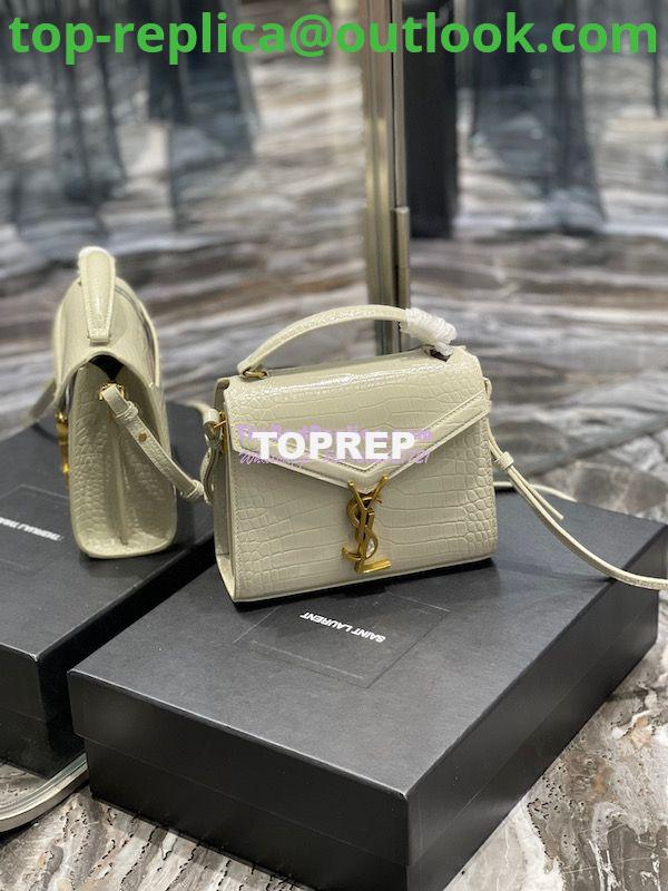 Replica YSL Saint Laurent Cassandra Mini Top Handle Bag In Crocodile Embossed Shiny Leather 602716 White 2 Replica YSL Saint Laurent Cassandra Mini Top Handle Bag In Crocodile Embossed Shiny Leather 602716 White 2