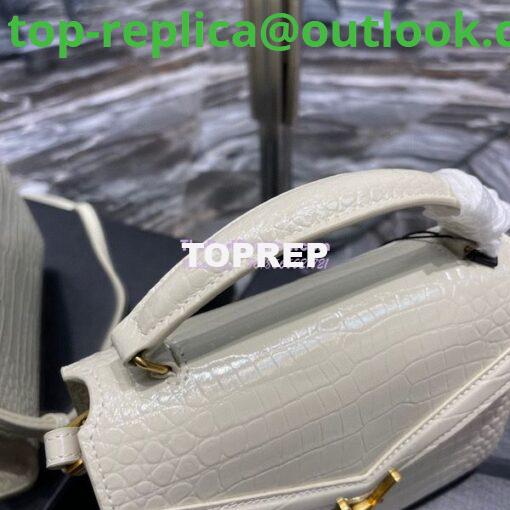 Replica YSL Saint Laurent Cassandra Mini Top Handle Bag In Crocodile Embossed Shiny Leather 602716 White 4