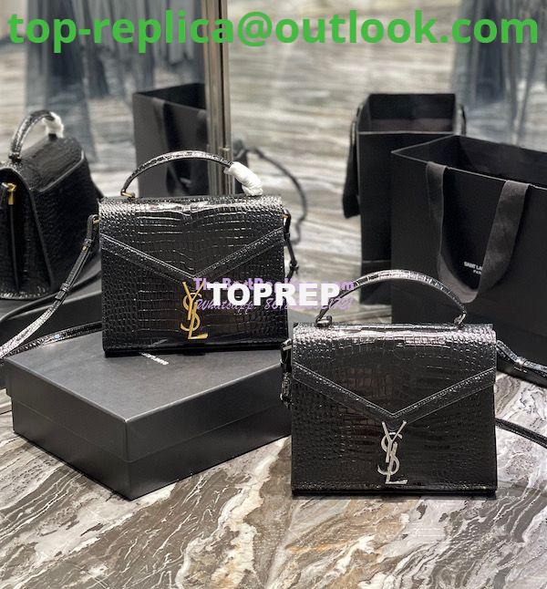 Replica YSL Saint Laurent Cassandra Medium Top Handle Bag In Shiny Crocodile-embossed Leather 578000 Black Gold Hardware Replica YSL Saint Laurent Cassandra Medium Top Handle Bag In Shiny Crocodile-embossed Leather 578000 Black Gold Hardware