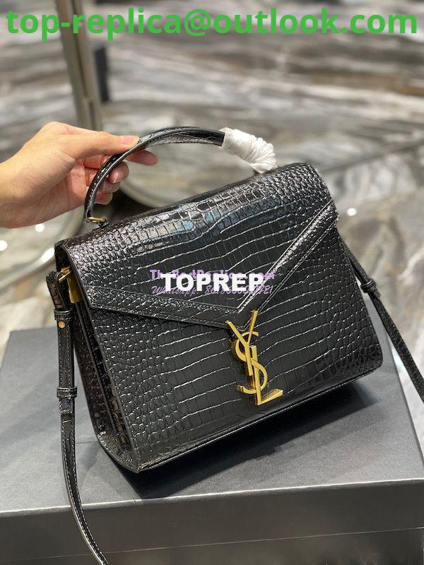 Replica YSL Saint Laurent Cassandra Medium Top Handle Bag In Shiny Crocodile-embossed Leather 578000 Black Gold Hardware 2 Replica YSL Saint Laurent Cassandra Medium Top Handle Bag In Shiny Crocodile-embossed Leather 578000 Black Gold Hardware 2