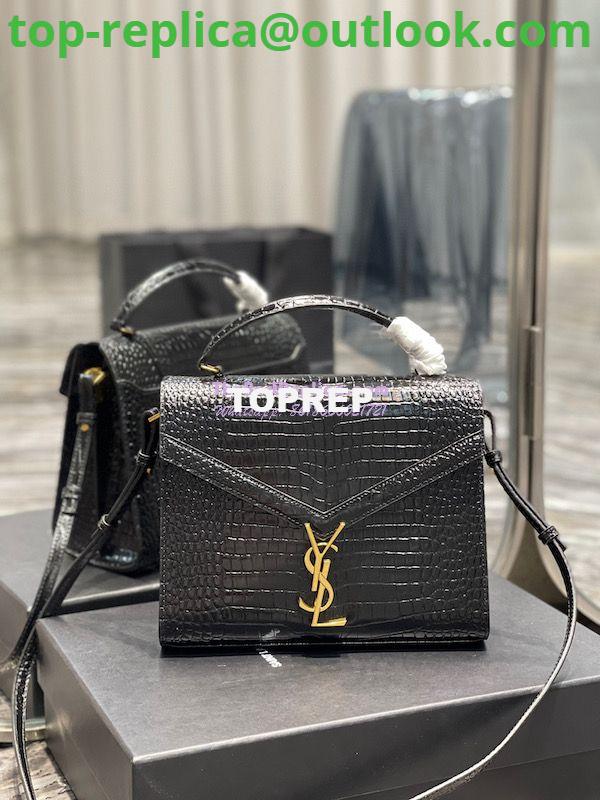 Replica YSL Saint Laurent Cassandra Medium Top Handle Bag In Shiny Crocodile-embossed Leather 578000 Black Gold Hardware 3 Replica YSL Saint Laurent Cassandra Medium Top Handle Bag In Shiny Crocodile-embossed Leather 578000 Black Gold Hardware 3
