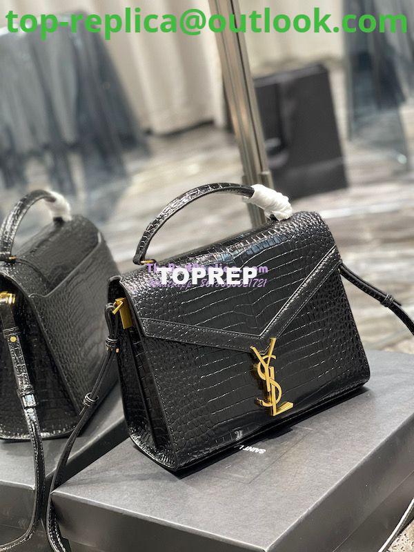 Replica YSL Saint Laurent Cassandra Medium Top Handle Bag In Shiny Crocodile-embossed Leather 578000 Black Gold Hardware 4 Replica YSL Saint Laurent Cassandra Medium Top Handle Bag In Shiny Crocodile-embossed Leather 578000 Black Gold Hardware 4