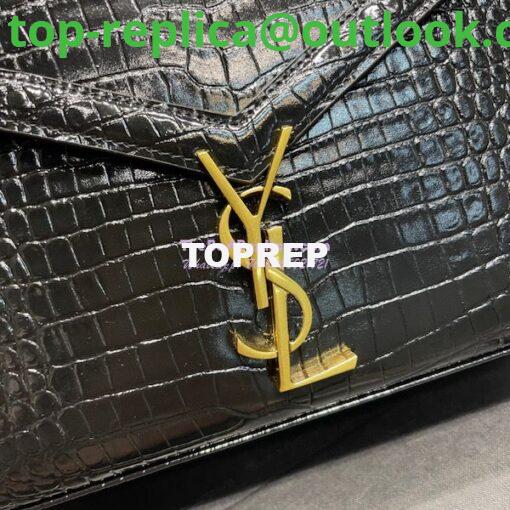 Replica YSL Saint Laurent Cassandra Medium Top Handle Bag In Shiny Crocodile-embossed Leather 578000 Black Gold Hardware 6