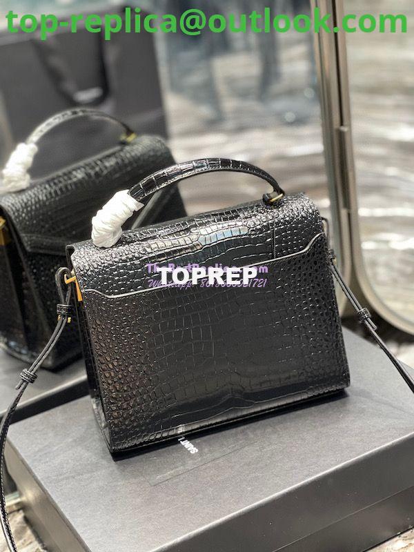 Replica YSL Saint Laurent Cassandra Medium Top Handle Bag In Shiny Crocodile-embossed Leather 578000 Black Gold Hardware 12 Replica YSL Saint Laurent Cassandra Medium Top Handle Bag In Shiny Crocodile-embossed Leather 578000 Black Gold Hardware 12
