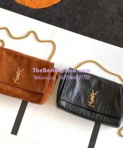 Replica YSL Saint Laurent Medium Kate Bag In Brown Suede And Black Crocodile-embossed Leather Reversible 553804