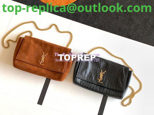 Replica YSL Saint Laurent Medium Kate Bag In Brown Suede And Black Crocodile-embossed Leather Reversible 553804 Replica YSL Saint Laurent Medium Kate Bag In Brown Suede And Black Crocodile-embossed Leather Reversible 553804