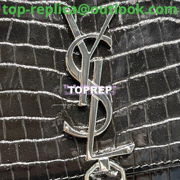 Replica YSL Saint Laurent Kate Chain Wallet With Tassel In Crocodile-embossed Shiny Leather 452159 Black Silver Hardware 5 Replica YSL Saint Laurent Kate Chain Wallet With Tassel In Crocodile-embossed Shiny Leather 452159 Black Silver Hardware 5