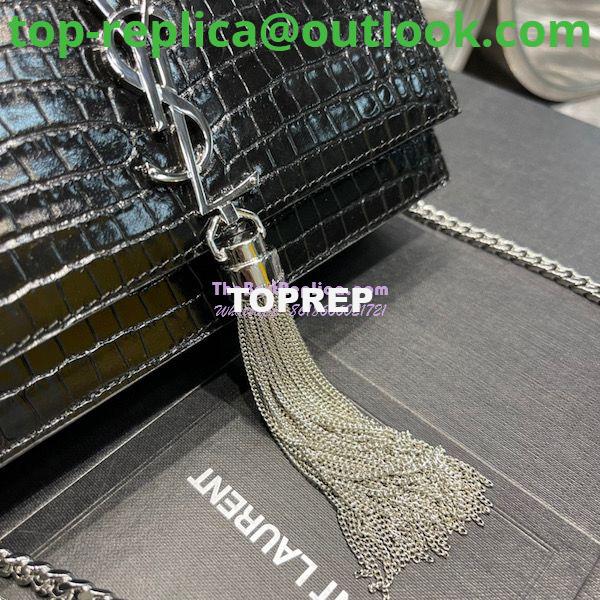 Replica YSL Saint Laurent Kate Chain Wallet With Tassel In Crocodile-embossed Shiny Leather 452159 Black Silver Hardware 6 Replica YSL Saint Laurent Kate Chain Wallet With Tassel In Crocodile-embossed Shiny Leather 452159 Black Silver Hardware 6