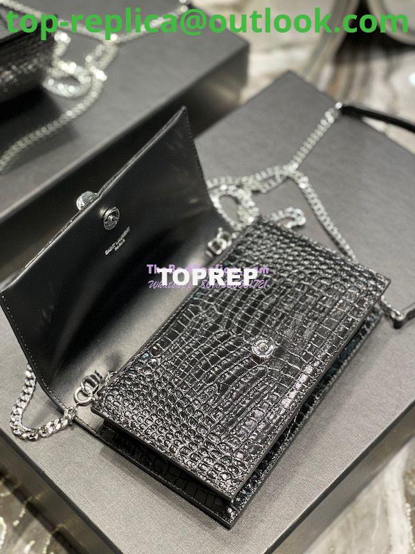 Replica YSL Saint Laurent Kate Chain Wallet With Tassel In Crocodile-embossed Shiny Leather 452159 Black Silver Hardware 8 Replica YSL Saint Laurent Kate Chain Wallet With Tassel In Crocodile-embossed Shiny Leather 452159 Black Silver Hardware 8