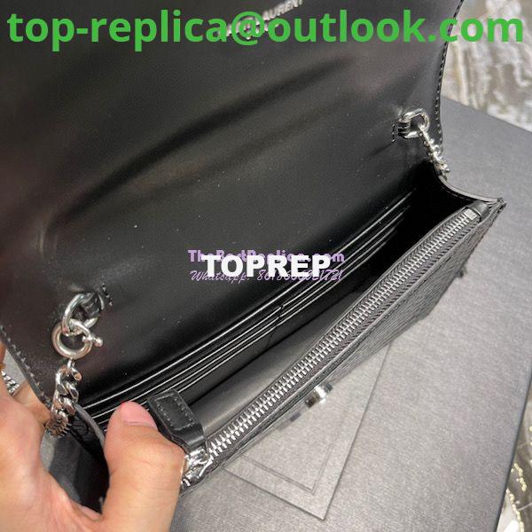 Replica YSL Saint Laurent Kate Chain Wallet With Tassel In Crocodile-embossed Shiny Leather 452159 Black Silver Hardware 9 Replica YSL Saint Laurent Kate Chain Wallet With Tassel In Crocodile-embossed Shiny Leather 452159 Black Silver Hardware 9