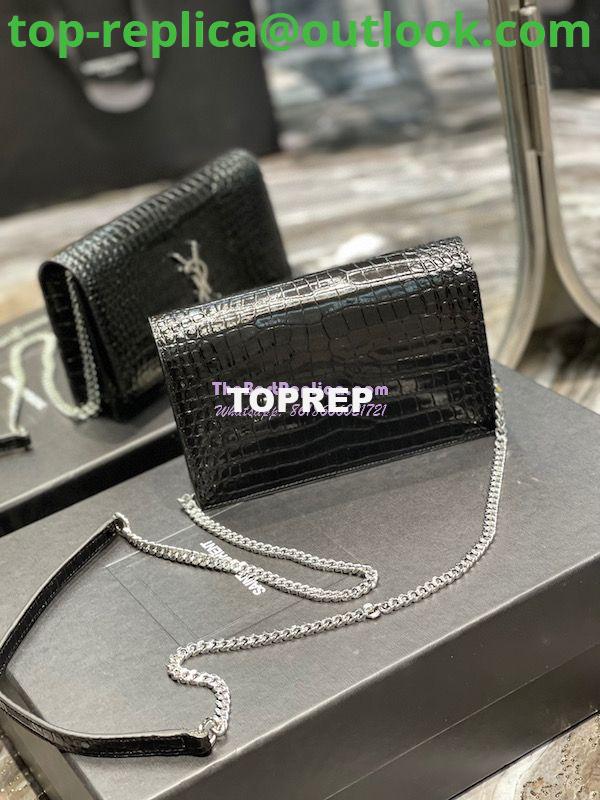 Replica YSL Saint Laurent Kate Chain Wallet With Tassel In Crocodile-embossed Shiny Leather 452159 Black Silver Hardware 12 Replica YSL Saint Laurent Kate Chain Wallet With Tassel In Crocodile-embossed Shiny Leather 452159 Black Silver Hardware 12