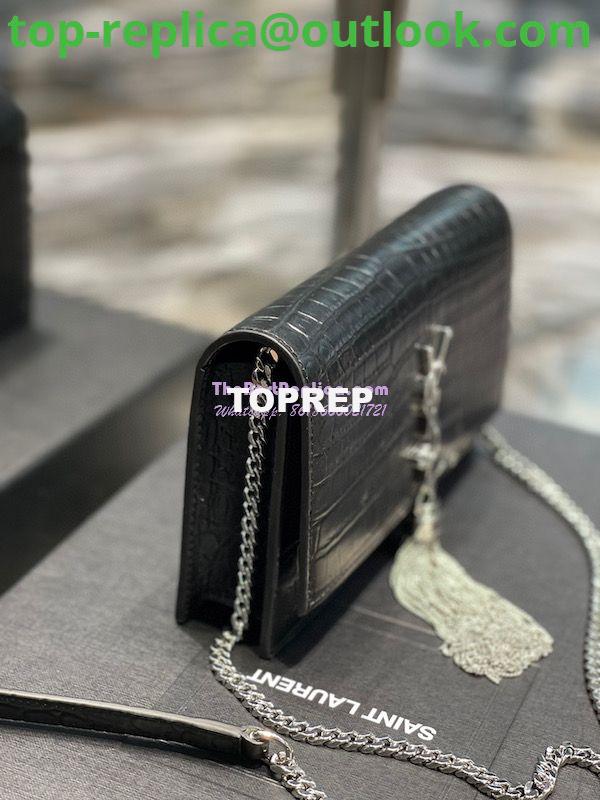 Replica YSL Saint Laurent Kate Chain Wallet With Tassel In Crocodile-embossed Matte Leather 452159 Black Silver Hardware 4 Replica YSL Saint Laurent Kate Chain Wallet With Tassel In Crocodile-embossed Matte Leather 452159 Black Silver Hardware 4