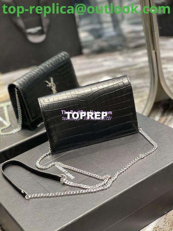 Replica YSL Saint Laurent Kate Chain Wallet With Tassel In Crocodile-embossed Matte Leather 452159 Black Silver Hardware 11 Replica YSL Saint Laurent Kate Chain Wallet With Tassel In Crocodile-embossed Matte Leather 452159 Black Silver Hardware 11