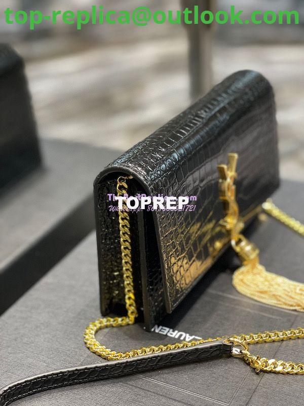 Replica YSL Saint Laurent Kate Chain Wallet With Tassel In Crocodile-embossed Shiny Leather 452159 Black Gold Hardware 4 Replica YSL Saint Laurent Kate Chain Wallet With Tassel In Crocodile-embossed Shiny Leather 452159 Black Gold Hardware 4