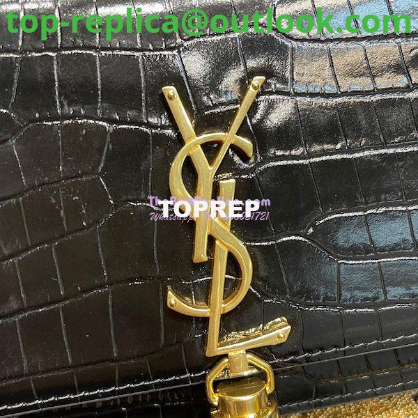 Replica YSL Saint Laurent Kate Chain Wallet With Tassel In Crocodile-embossed Shiny Leather 452159 Black Gold Hardware 5 Replica YSL Saint Laurent Kate Chain Wallet With Tassel In Crocodile-embossed Shiny Leather 452159 Black Gold Hardware 5