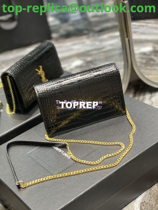 Replica YSL Saint Laurent Kate Chain Wallet With Tassel In Crocodile-embossed Shiny Leather 452159 Black Gold Hardware 9 Replica YSL Saint Laurent Kate Chain Wallet With Tassel In Crocodile-embossed Shiny Leather 452159 Black Gold Hardware 9