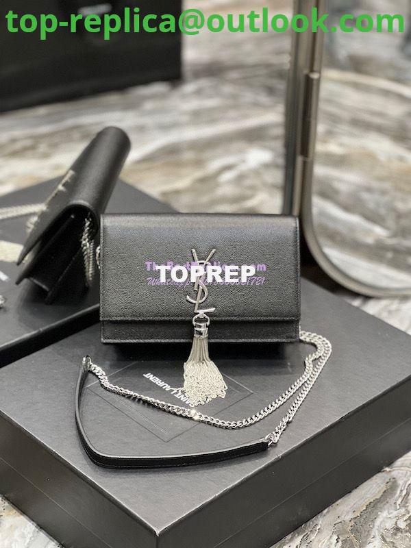 Replica YSL Saint Laurent Kate Chain Wallet With Tassel In Grain De Poudre Embossed Leather 452159 Black Silver Hardware Replica YSL Saint Laurent Kate Chain Wallet With Tassel In Grain De Poudre Embossed Leather 452159 Black Silver Hardware