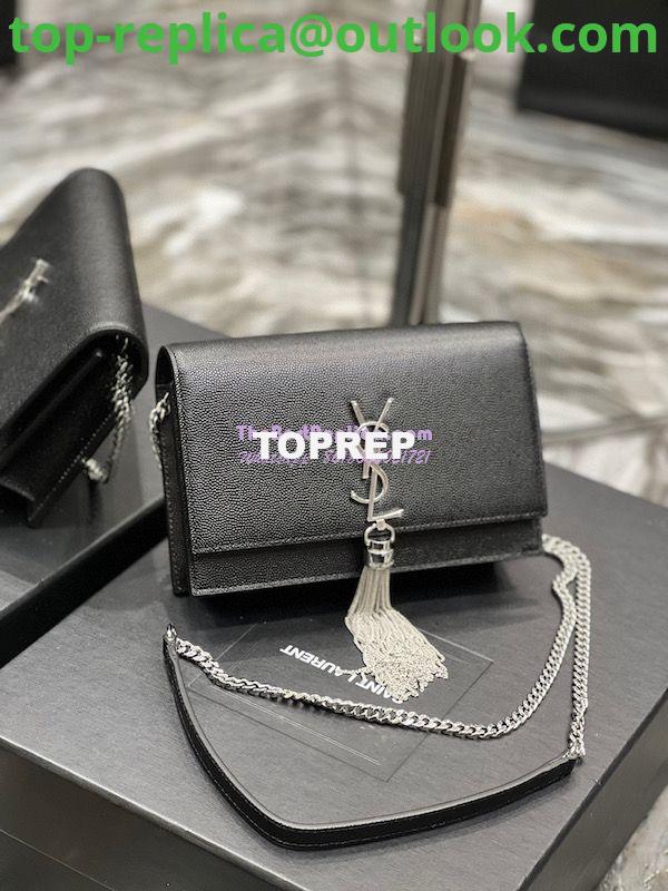 Replica YSL Saint Laurent Kate Chain Wallet With Tassel In Grain De Poudre Embossed Leather 452159 Black Silver Hardware 2 Replica YSL Saint Laurent Kate Chain Wallet With Tassel In Grain De Poudre Embossed Leather 452159 Black Silver Hardware 2