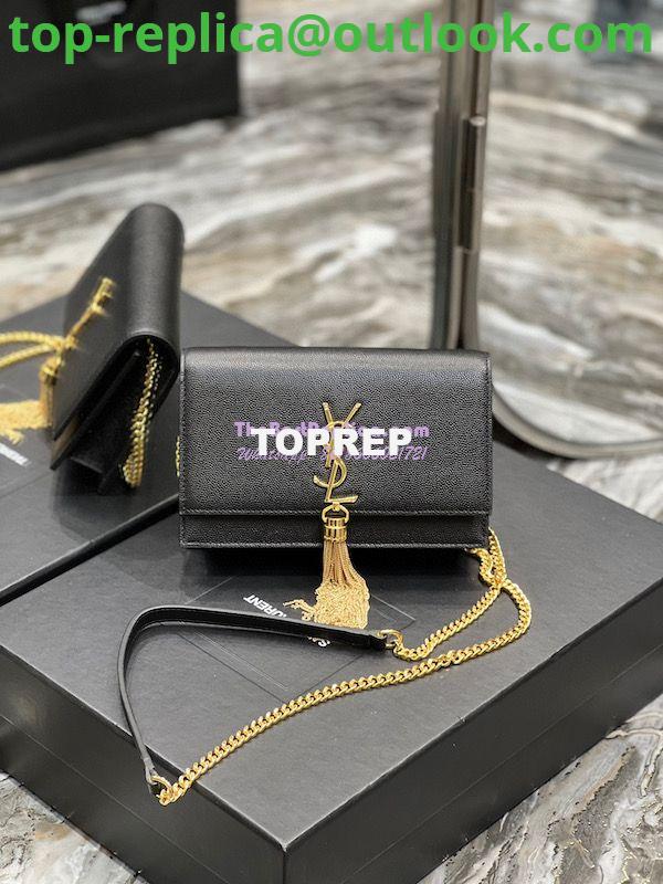 Replica YSL Saint Laurent Kate Chain Wallet With Tassel In Grain De Poudre Embossed Leather 452159 Black Gold Hardware Replica YSL Saint Laurent Kate Chain Wallet With Tassel In Grain De Poudre Embossed Leather 452159 Black Gold Hardware