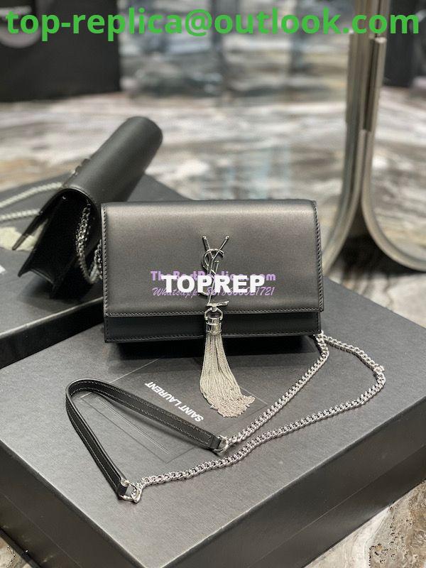 Replica YSL Saint Laurent Kate Chain Wallet With Tassel In Smooth Leather 452159 Black Silver Hardware Replica YSL Saint Laurent Kate Chain Wallet With Tassel In Smooth Leather 452159 Black Silver Hardware