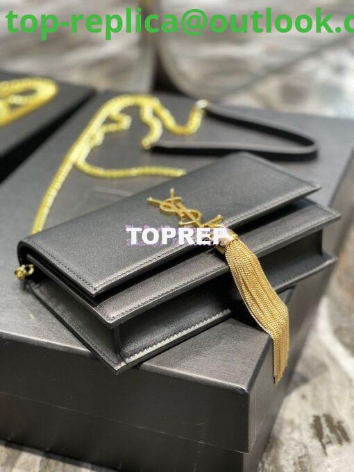 Replica YSL Saint Laurent Kate Chain Wallet With Tassel In Smooth Leather 452159 Black Gold Hardware 6