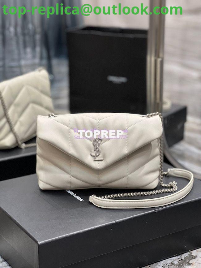 Replica YSL Saint Laurent Mini Loulou Puffer Toy Bag In Quilted Lambskin Blanc in Silver Hardware Replica YSL Saint Laurent Mini Loulou Puffer Toy Bag In Quilted Lambskin Blanc in Silver Hardware