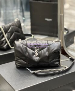 Replica YSL Saint Laurent Mini Loulou Puffer Toy Bag In Quilted Lambskin Black in Silver Hardware