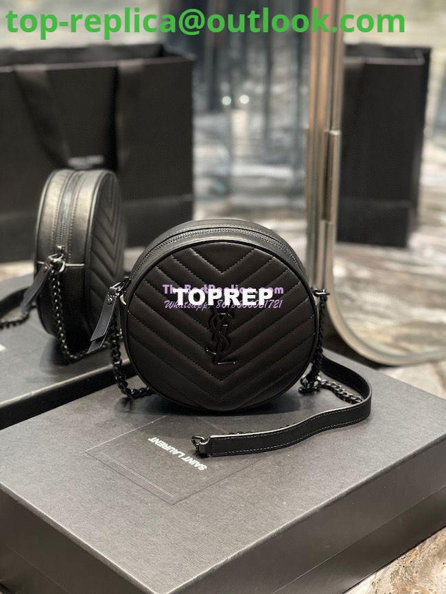 Replica YSL Yves Saint Laurent Vinyle Round Camera Bag In Chevron-quilted Grain De Poudre Embossed Leather 6104361 All Black 2 Replica YSL Yves Saint Laurent Vinyle Round Camera Bag In Chevron-quilted Grain De Poudre Embossed Leather 6104361 All Black 2