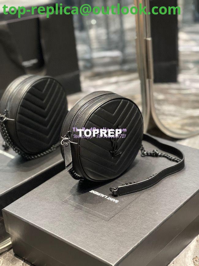 Replica YSL Yves Saint Laurent Vinyle Round Camera Bag In Chevron-quilted Grain De Poudre Embossed Leather 6104361 All Black 3 Replica YSL Yves Saint Laurent Vinyle Round Camera Bag In Chevron-quilted Grain De Poudre Embossed Leather 6104361 All Black 3