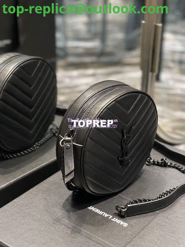 Replica YSL Yves Saint Laurent Vinyle Round Camera Bag In Chevron-quilted Grain De Poudre Embossed Leather 6104361 All Black 4 Replica YSL Yves Saint Laurent Vinyle Round Camera Bag In Chevron-quilted Grain De Poudre Embossed Leather 6104361 All Black 4