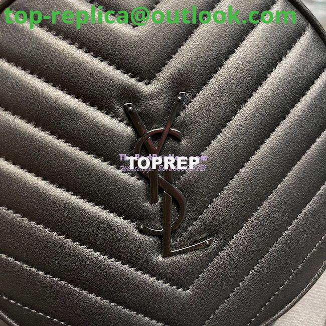 Replica YSL Yves Saint Laurent Vinyle Round Camera Bag In Chevron-quilted Grain De Poudre Embossed Leather 6104361 All Black 5 Replica YSL Yves Saint Laurent Vinyle Round Camera Bag In Chevron-quilted Grain De Poudre Embossed Leather 6104361 All Black 5
