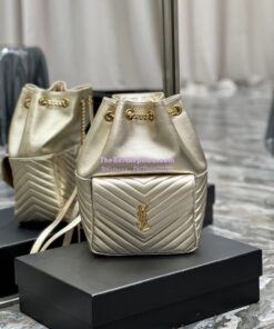 Replica YSL Saint Laurent Joe Backpack In Lamé Leather 672609 Champagne Gold