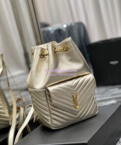 Replica YSL Saint Laurent Joe Backpack In Lamé Leather 672609 Champagne Gold 2