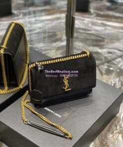 Replica YSL Saint Laurent Medium Sunset Satchel In Suede and Smooth Leather 442906 Black 2