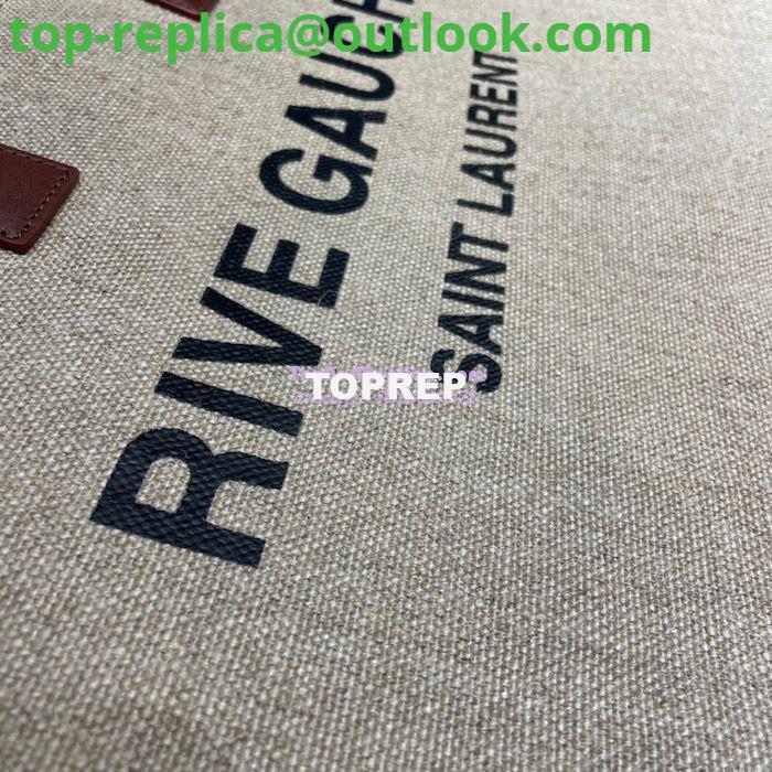 Replica YSL Saint Laurent Rive Gauche Tote Bag In Linen And Leather 499290 Brown Blanc 3 Replica YSL Saint Laurent Rive Gauche Tote Bag In Linen And Leather 499290 Brown Blanc 3