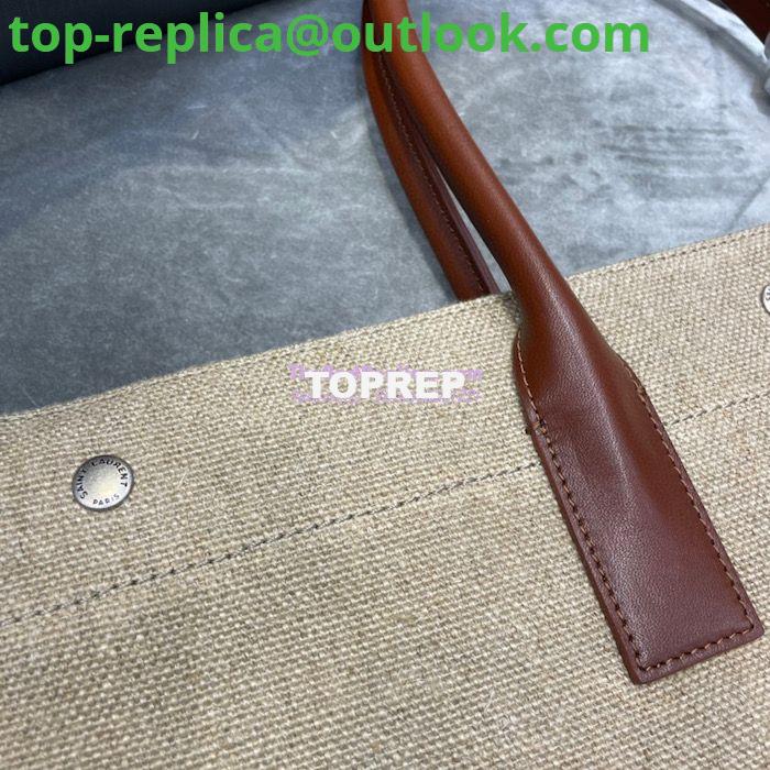 Replica YSL Saint Laurent Rive Gauche Tote Bag In Linen And Leather 499290 Brown Blanc 4 Replica YSL Saint Laurent Rive Gauche Tote Bag In Linen And Leather 499290 Brown Blanc 4